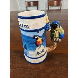 Corona Extra Beer Stein Mug Blue Parrot Handle Tropical Beach 3D Stein